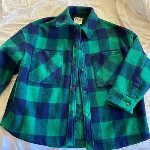 Zara Plaid Shacket Blue Green Large